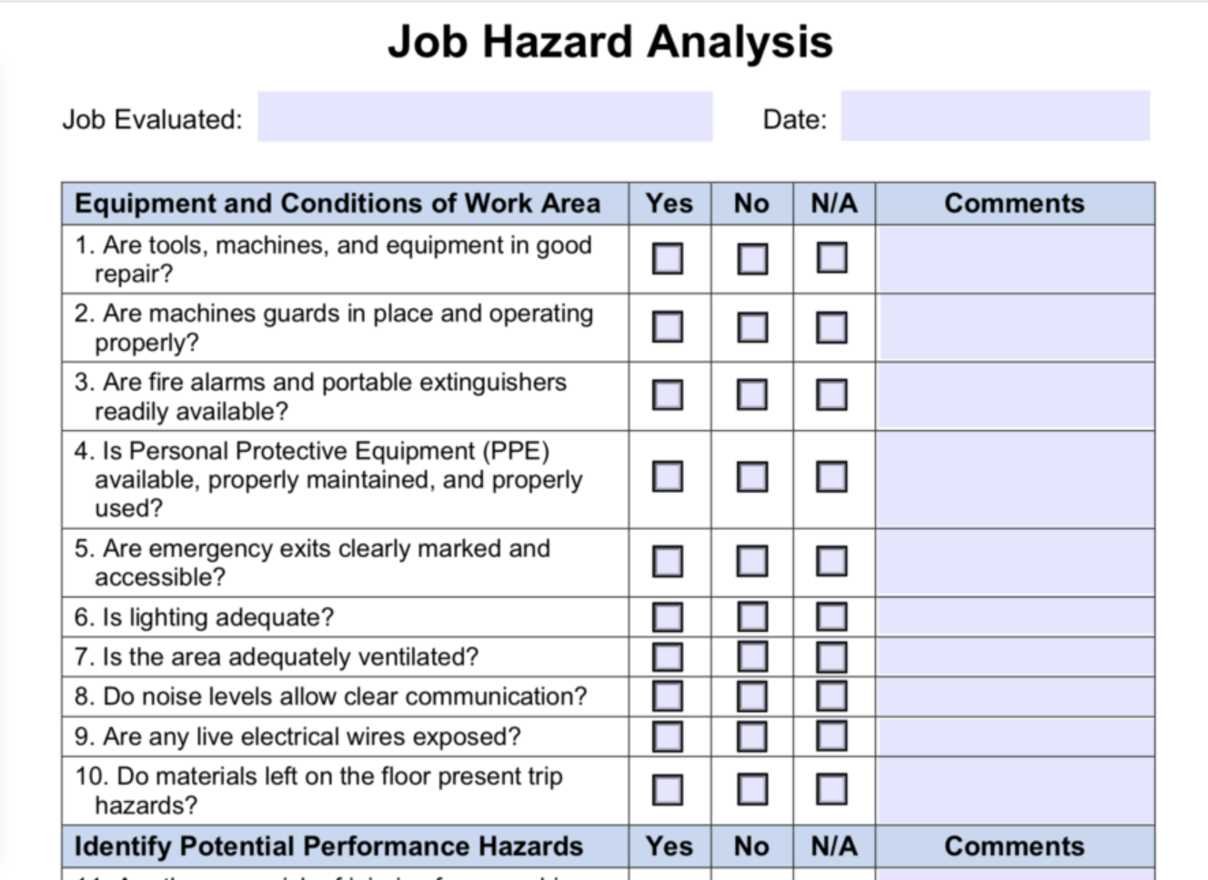 Job Hazard Analysis form with FieldPulse PDF Form filler tool