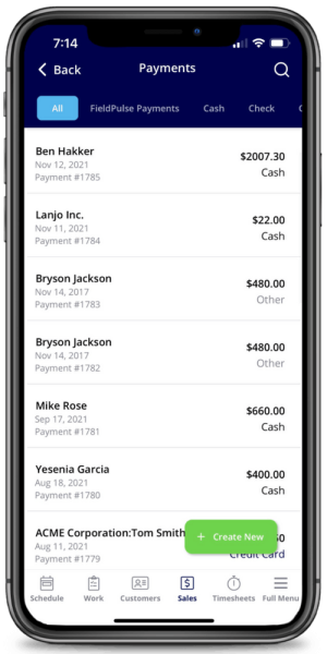 Fieldpulse Payments Overview - Mobile App